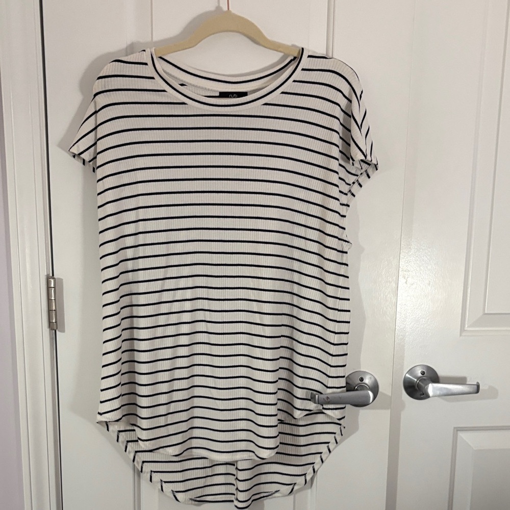 Classic Black and White Striped Women's Tee by Ruti